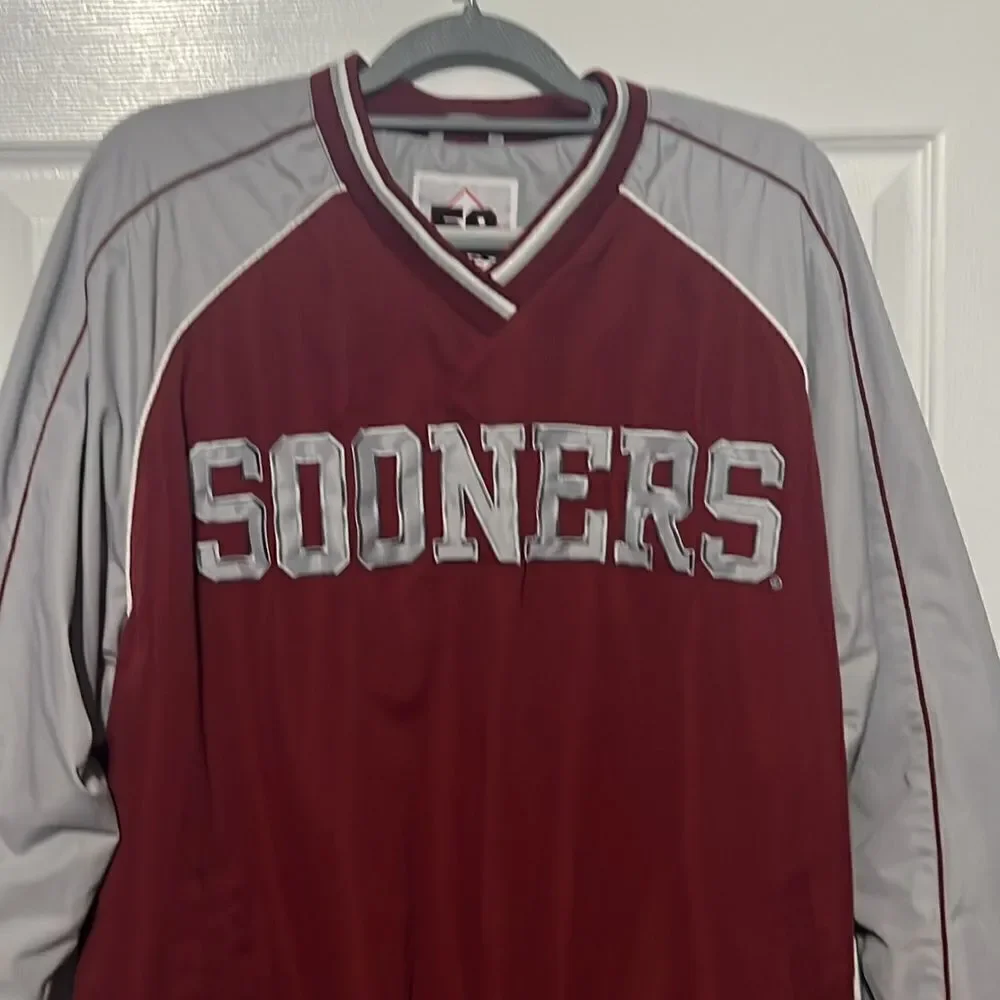 🏈 Vintage OKLAHOMA SOONERS Polyester Pullover Jacket Fleece Lined Men Sz L -EUC - Picture 2 of 12